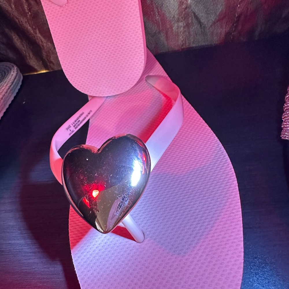 Pink Flip Flops with Silver Heart Accent size 8